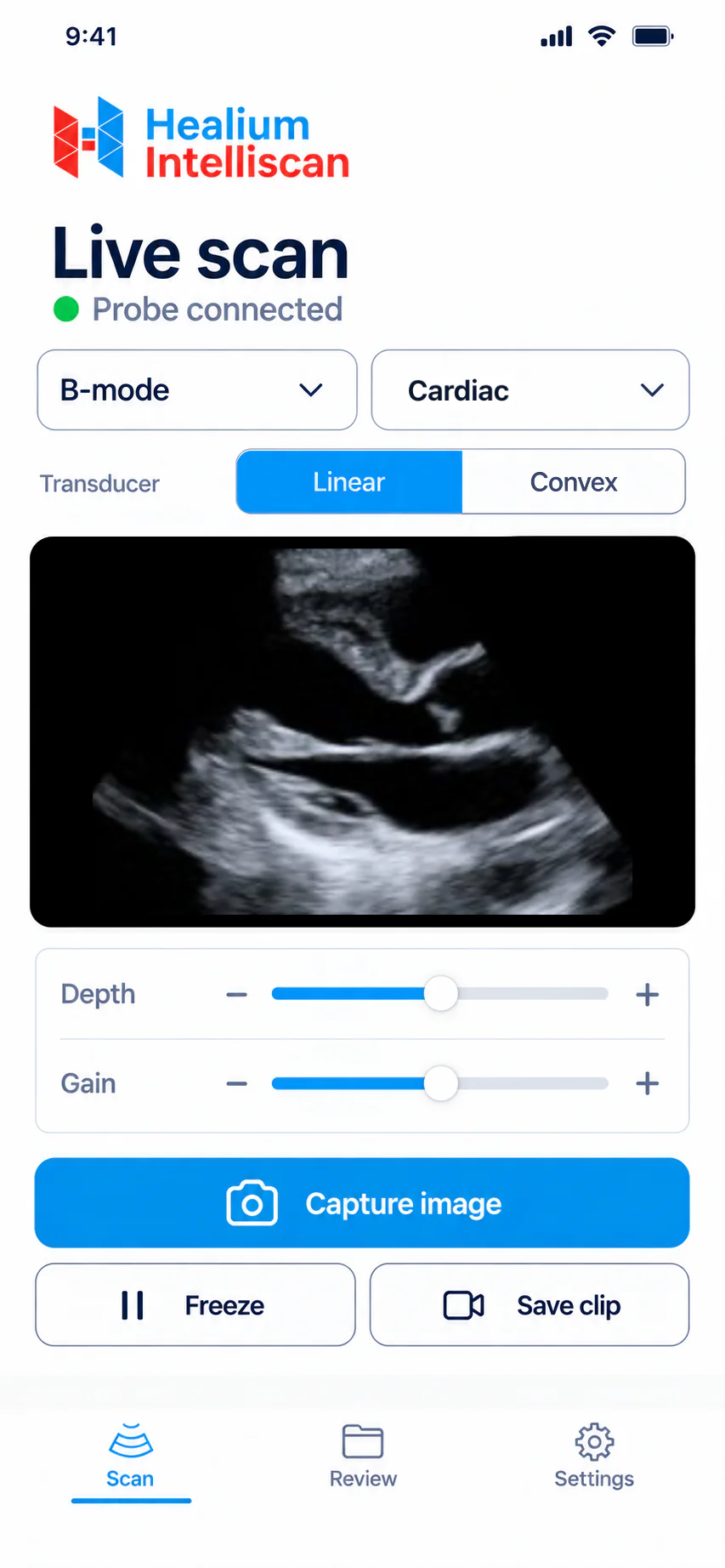 Healium Intelliscan app — Acquire screen