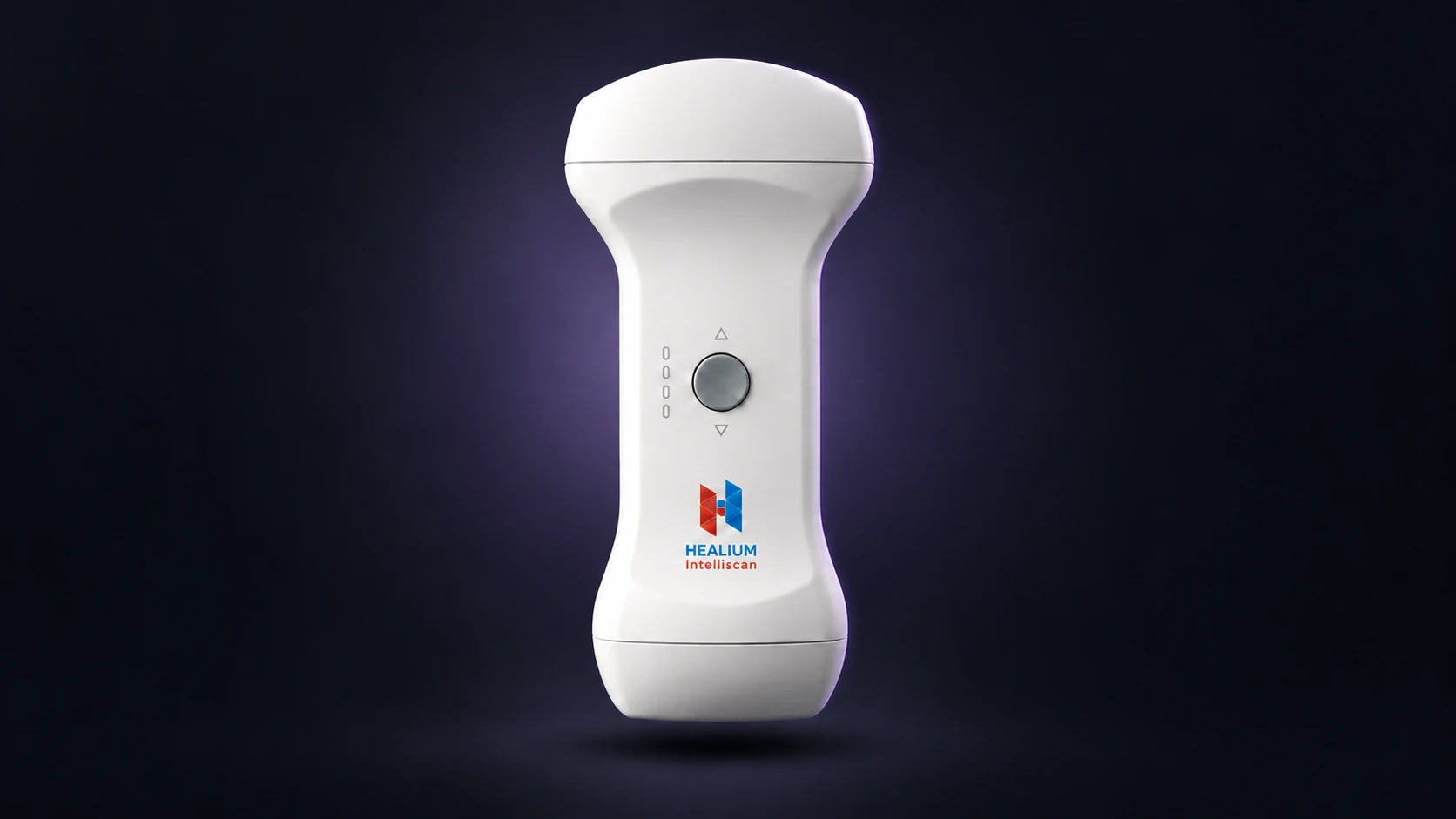 Healium Intelliscan probe, front view, showing the convex and linear arrays